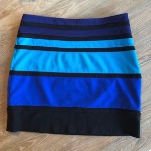Express bandage skirt in blue & black stripes sz 12